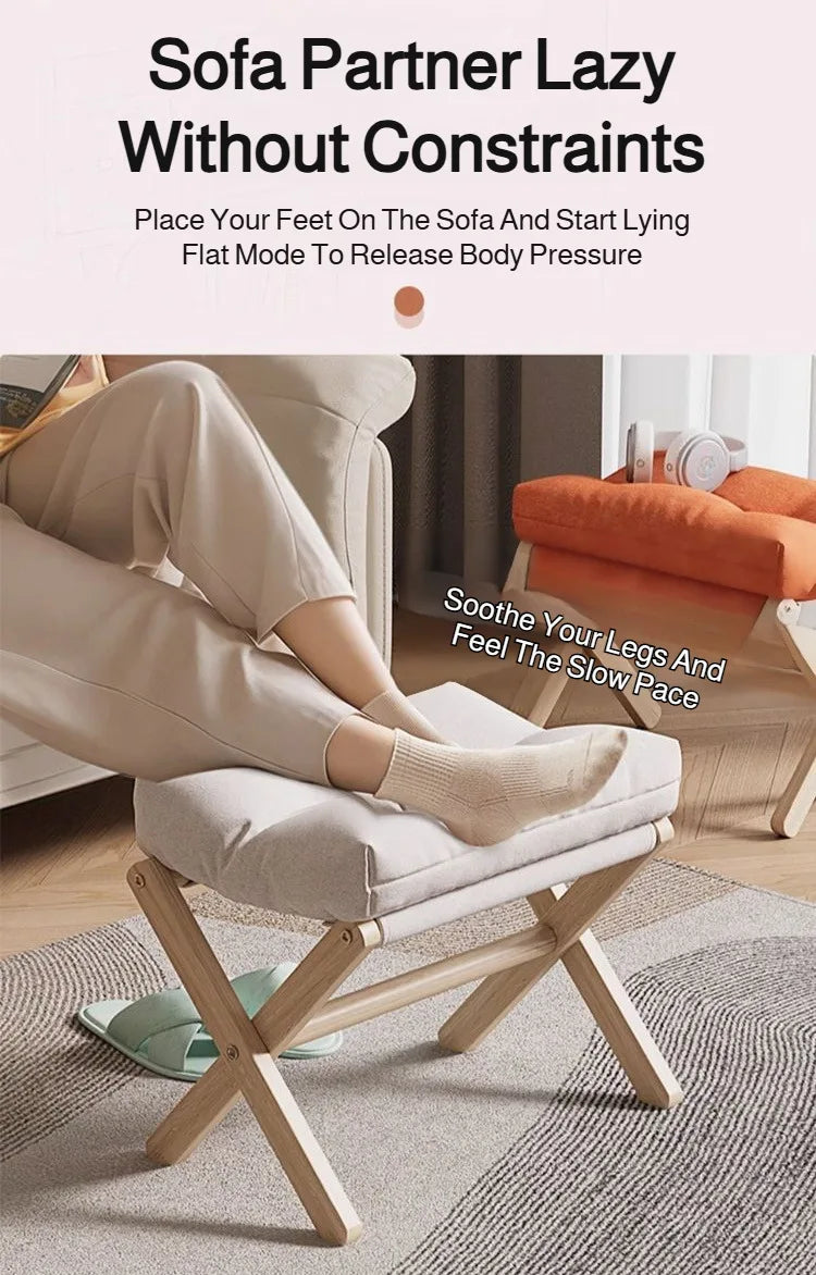Solid Wood Shoe Changing Stool Footstool Sofa Rest Footstool, Folding Low Stool for The Entryway, Cotton-filled Cushion Stool