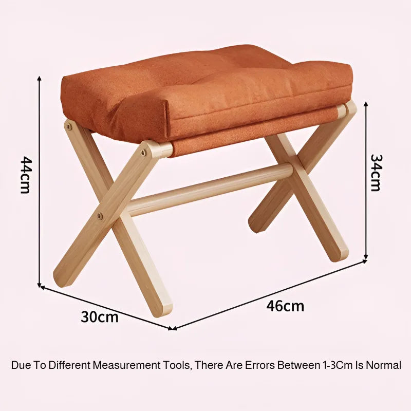 Solid Wood Shoe Changing Stool Footstool Sofa Rest Footstool, Folding Low Stool for The Entryway, Cotton-filled Cushion Stool